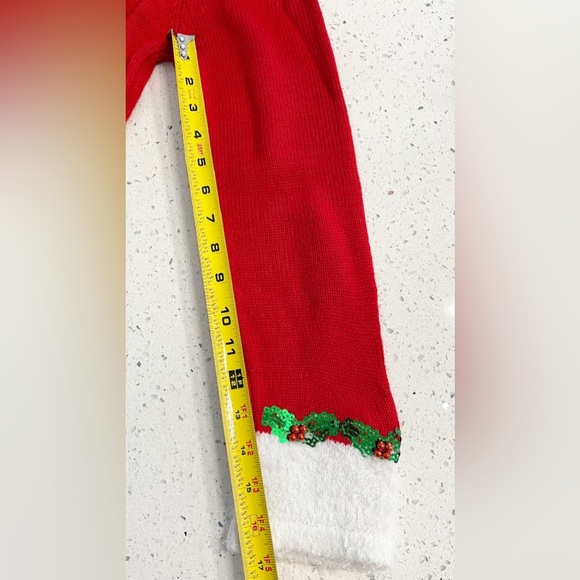 Holiday Time Off Shoulder Santa Sweater Dress M Red White Sequin Belt Christmas - Picture 7 of 9
